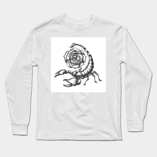 Scorpio and Rose Flower Tattoo in Engraving Style Long Sleeve T-Shirt